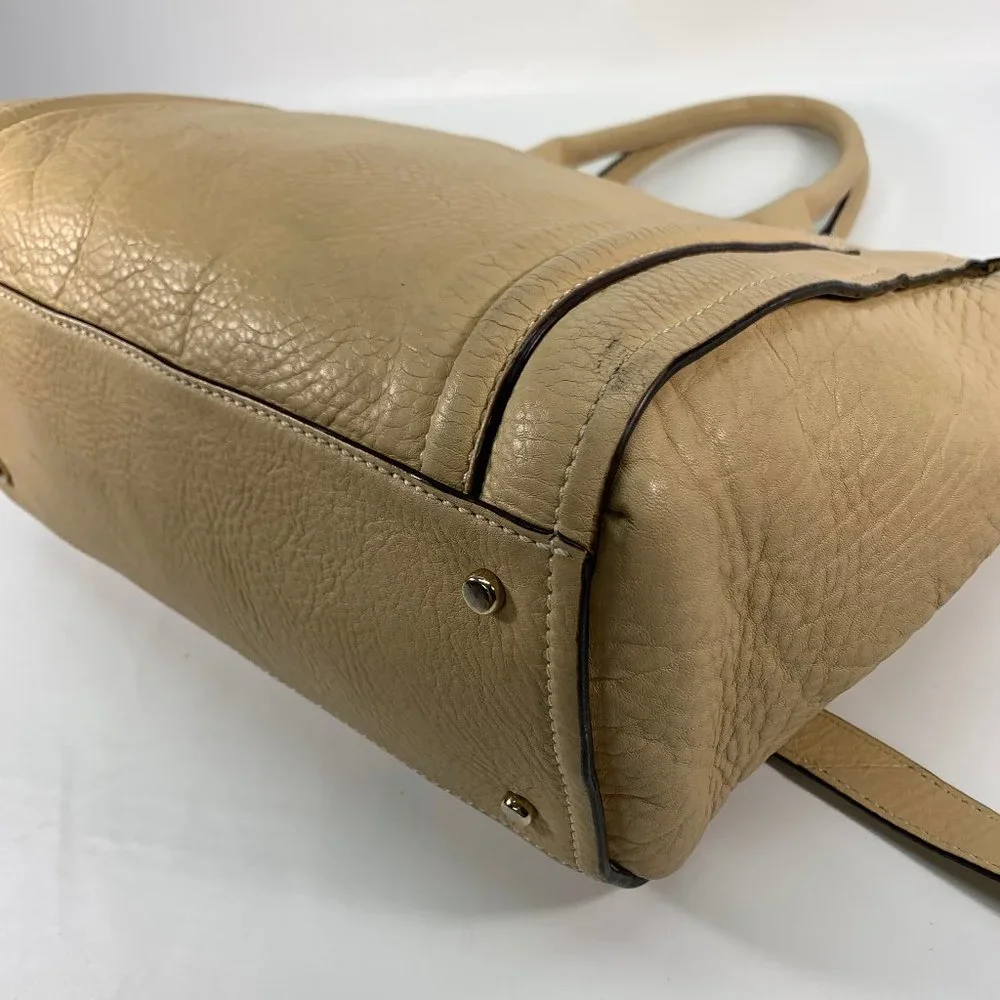 Kate Spade Beige Pebble Grain Leather Large‎ Zip Satchel Shoulder Bag